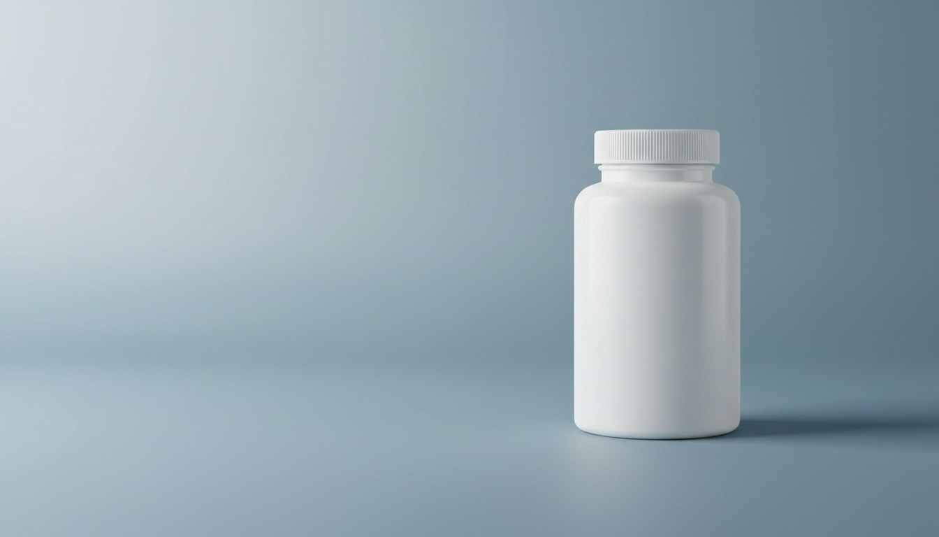 White magnesium bottle off-center against a minimalist slate-blue gradient studio backdrop